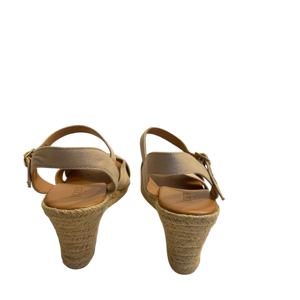 J. CREW Beige Canvas Espadrille Wedge Peep Toe Sandals - Women - Picture 5 of 6